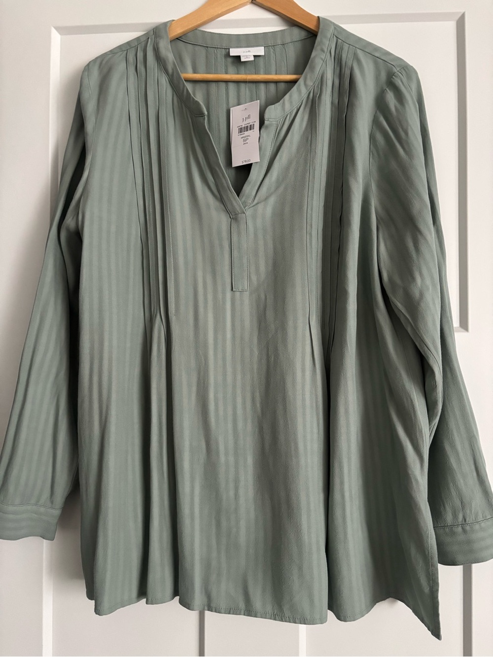J. Jill Sage Green Pintuck Split-Neck Tunic